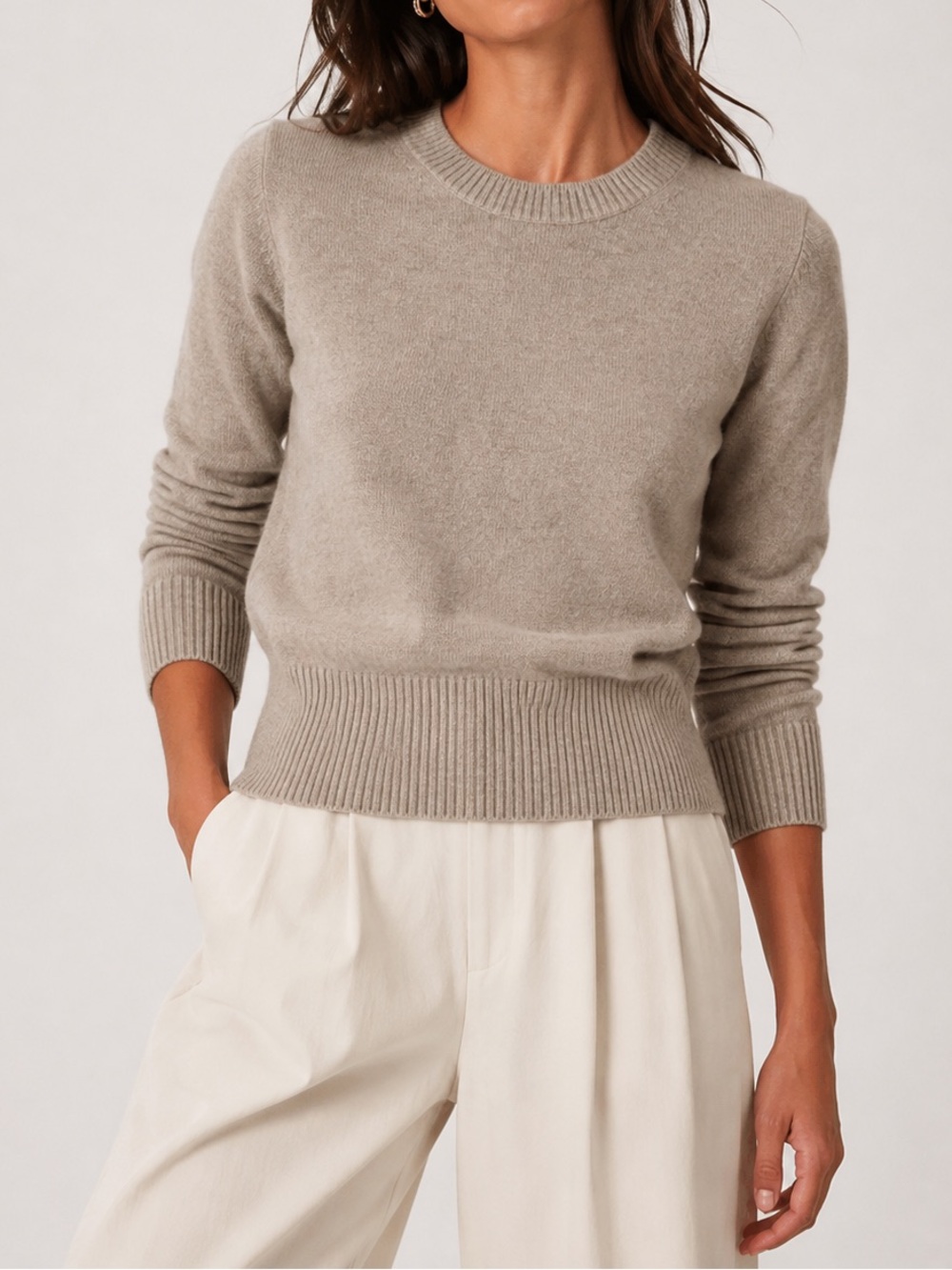 J.Crew 100% Cashmere Tan Beige Crewneck Cropped Pullover Sweater M